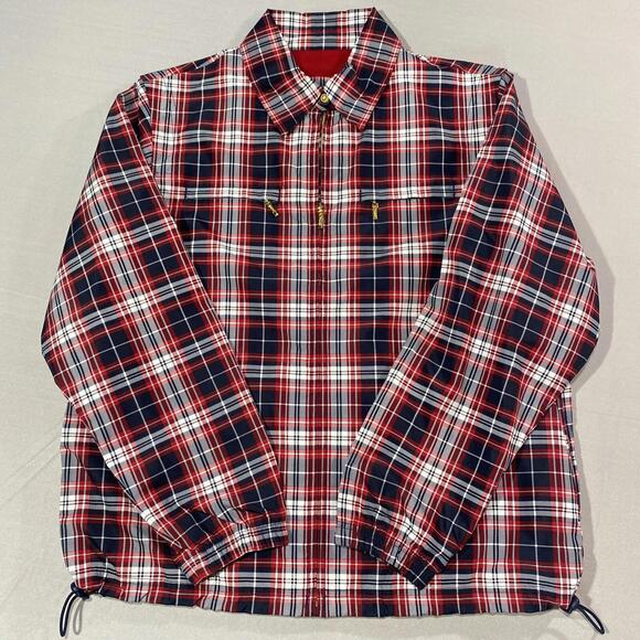 VTG Catalina Jacket Womens Medium Red Black Plaid Full Zip Rain Coat Gold Zipper - Picture 1 of 9